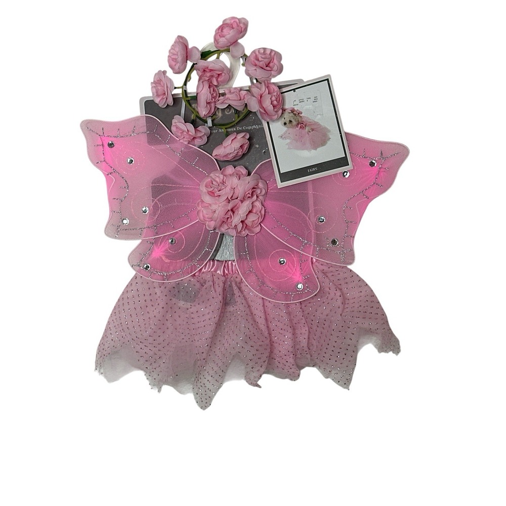 New Fairy Dust Halloween Pet Dog Cat Costume Apparel Pink Butterfly Set M/L